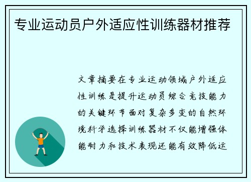 专业运动员户外适应性训练器材推荐